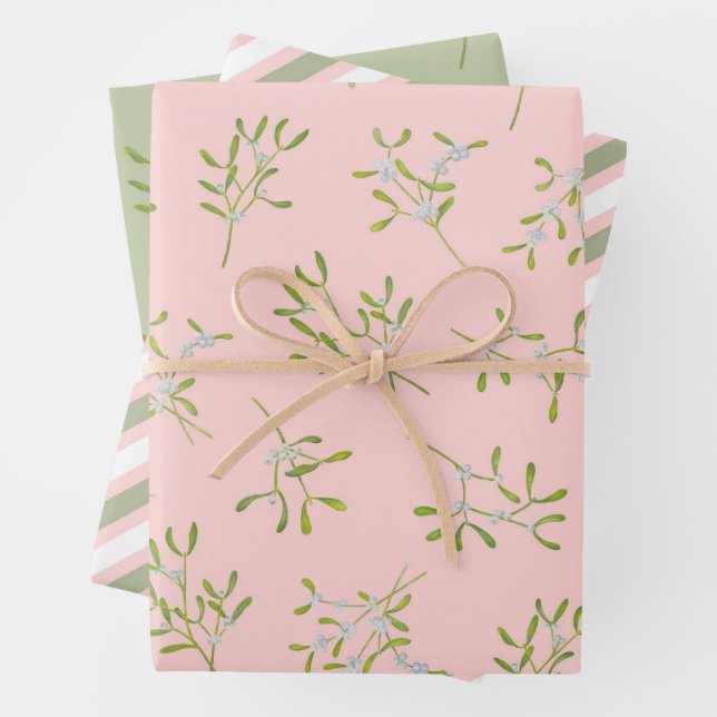 Mistletoe Streifen Rose grün Geschenkpapier Set (Beispiel)