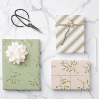 Mistletoe Stripes Green Eggnog Geschenkpapier Set