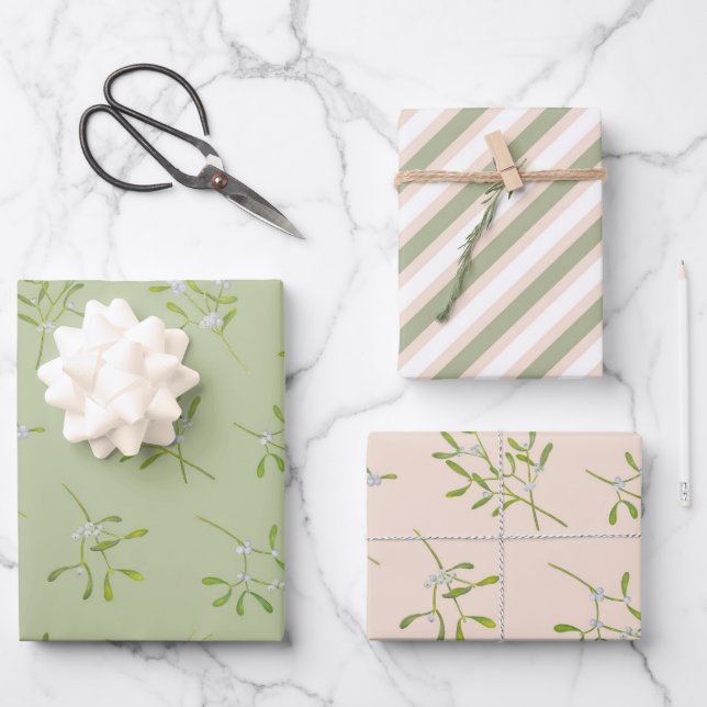 Mistletoe Stripes Green Eggnog Geschenkpapier Set (Vorderseite)