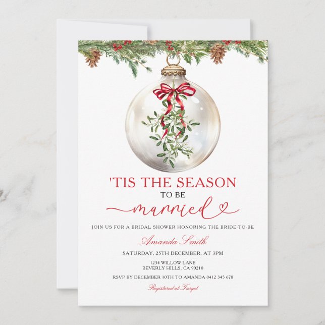 Mistletoe The Season to Be Married Bridal Shower I Einladung (Vorderseite)