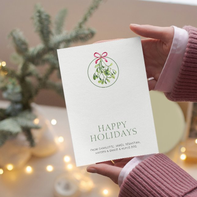 Mistletoe Themed Christmas Personalisiert Feiertagskarte (Mistletoe Themed Christmas Personalized Holiday Cards from Ricaso. Elegant, simple holiday greetings)