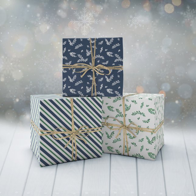 Mistletoe Twigs & Stripes Weihnachtsmuster Geschenkpapier Set (Von Creator hochgeladen)