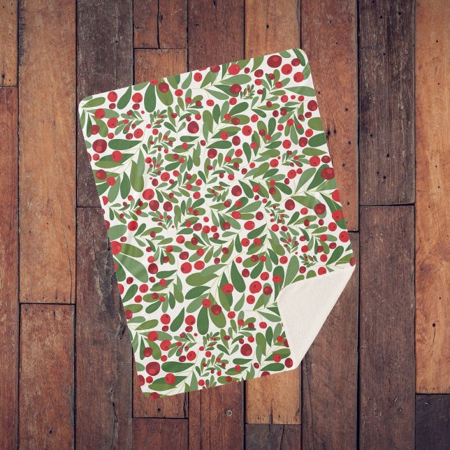 Mistletoe und Berries im weißen Hintergrund Sherpadecke (Von Creator hochgeladen)