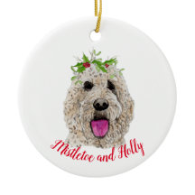 Mistletoe und Holly Golden Doodle Ornament