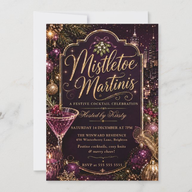 Mistletoe und Martinis-Feier Einladung (Vorderseite)