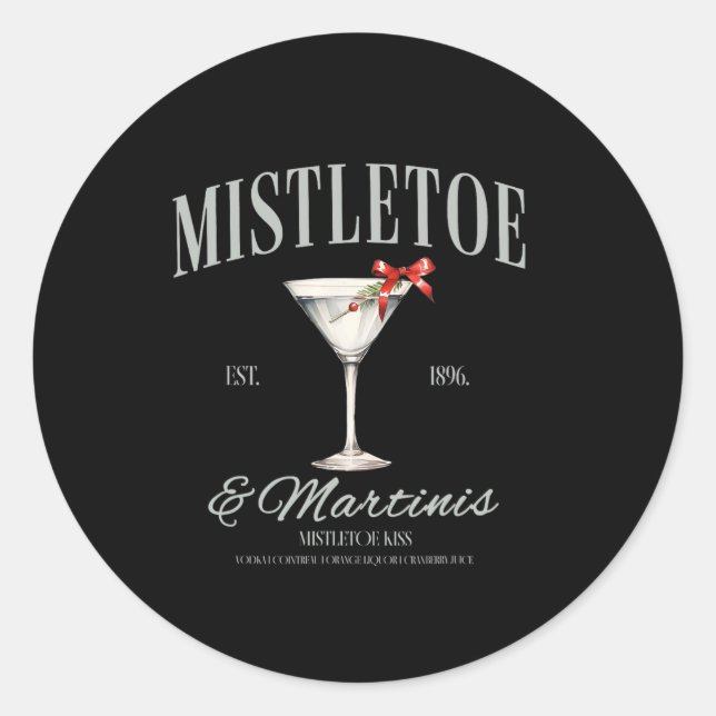 Mistletoe und Martinis Schwanz Weihnachten Espress Runder Aufkleber (Vorderseite)