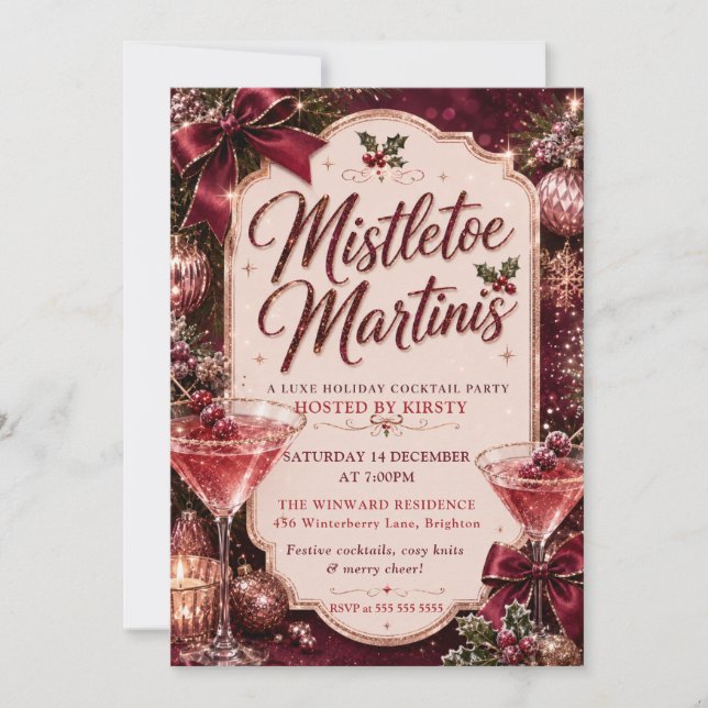 Mistletoe und Martinis Weihnachtsfeier Einladung (Vorderseite)