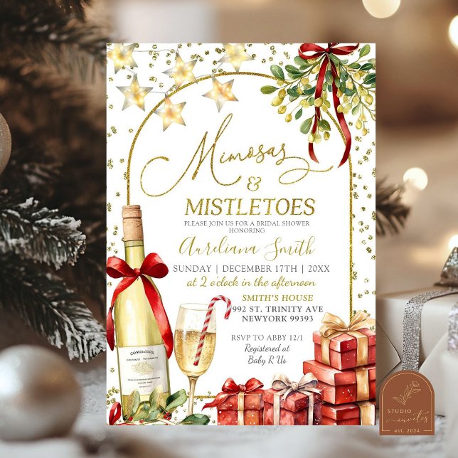 Mistletoe und Mimosas Champagne Bow Brautparty Einladung (Von Creator hochgeladen)