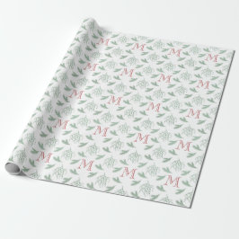 Mistletoe und Pine mit Monogram Christmas Red Geschenkpapier