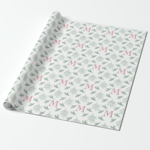 Mistletoe und Pine mit Monogram Christmas Red Geschenkpapier
