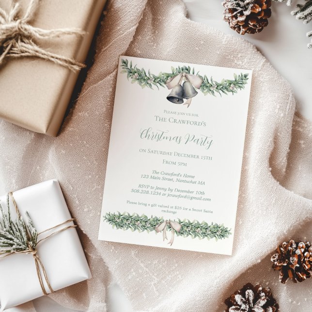 Mistletoe und Silberglocken Weihnachten Einladung (Silver Bells and Mistletoe Christmas Party Invitation)