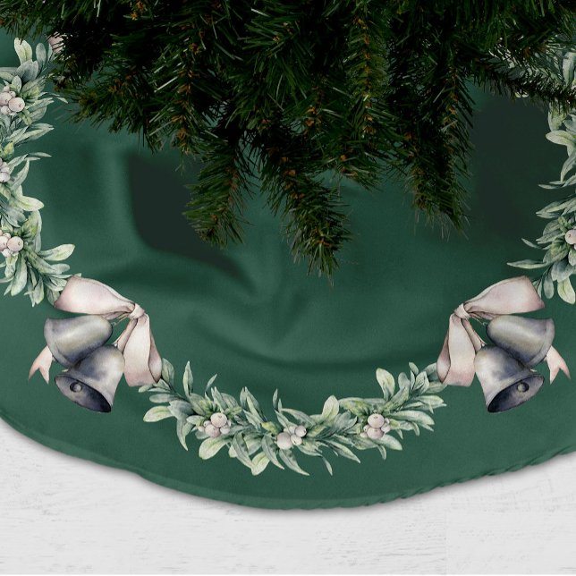 Mistletoe und Silver Balls Green Polyester Weihnachtsbaumdecke (Mistletoe and Silver Bells Green Christmas tree skirt)