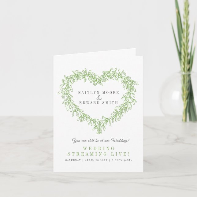 Mistletoe Winter Hochzeit grün, weiß Livebach Ankündigung (Vorderseite)