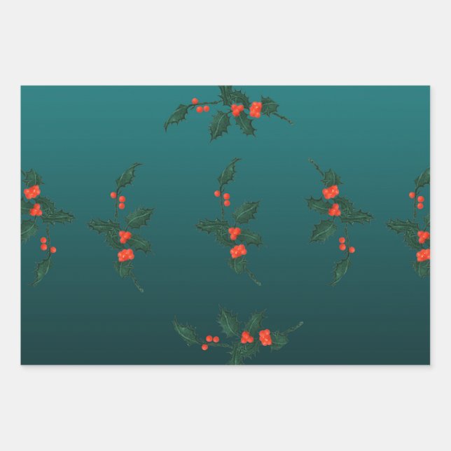 Mistletoe Wrapping Paper Flat Sheet Set 3 Geschenkpapier Set (Vorderseite)