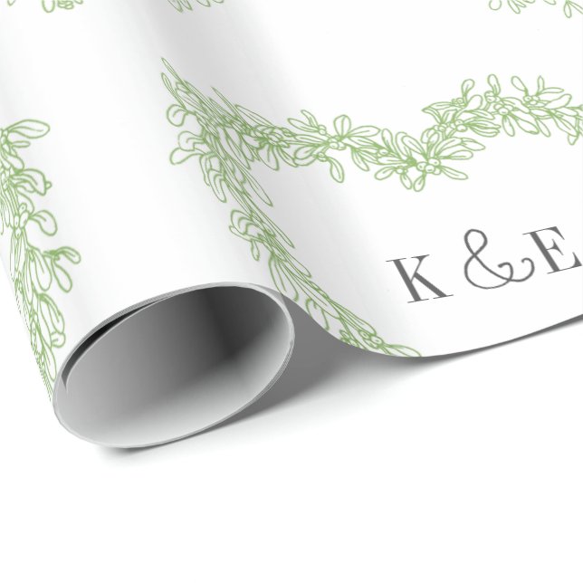 Mistletografie zeichnend monogramm-grün geschenkpapier (Rolleneckpunkt)