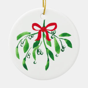 MistletoNAME & NAME Jahr Feierlicher Roter grüner Keramik Ornament