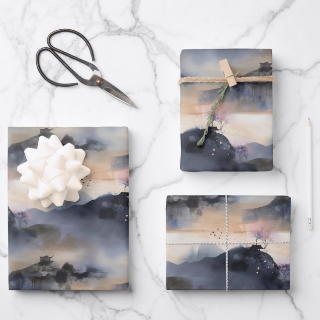 Mistral Asian Style Landschaftsmuster Geschenkpapier Set (Vorderseite)