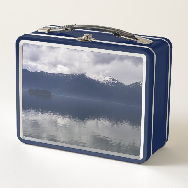 Misty Alaskan Sea in Shades of Blue Metall Brotdose (Vorderseite)