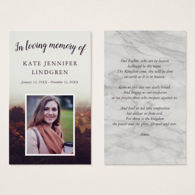 Misty Autumn Foto Prayer Card (Vorne & Hinten)