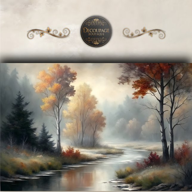 Misty Autumn River Scene Landscape Decoupage Seidenpapier (Misty Autumn River Scene Landscape Decoupage Tissue Paper)