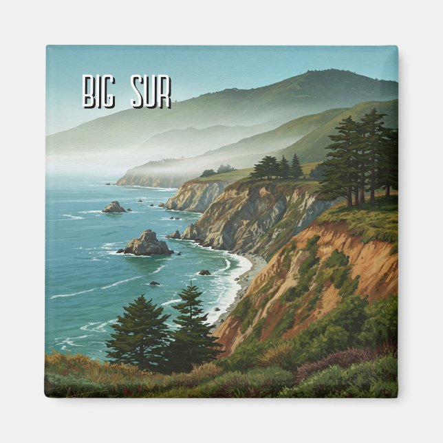 Misty Big Sur California Travel Magnet (Vorne)