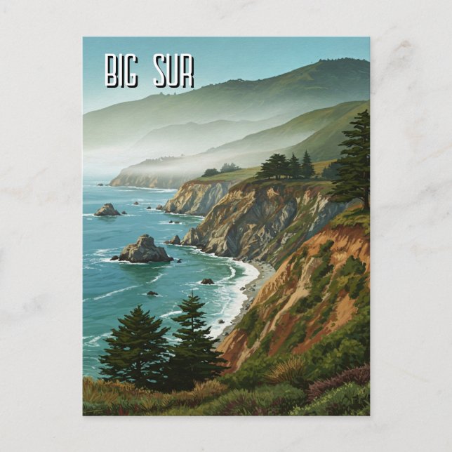 Misty Big Sur California Travel Postkarte (Vorderseite)