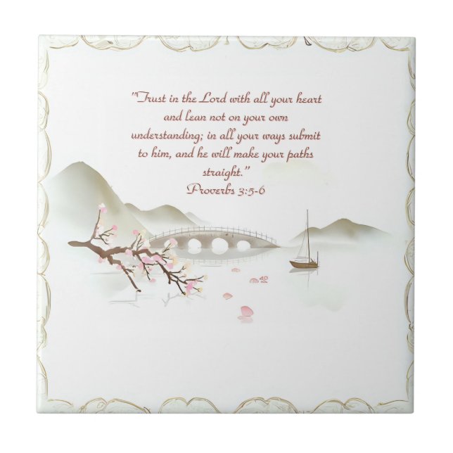 Misty Blossom Crossing Bible Verse Keramik Tile Fliese (Vorderseite)