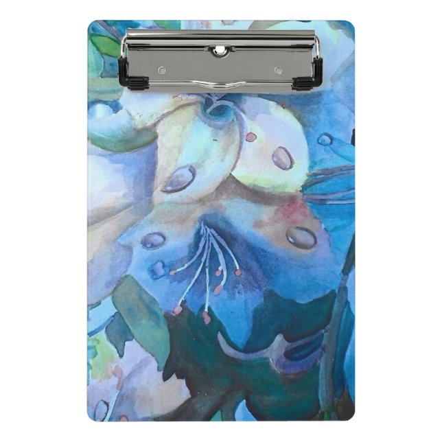 Misty Blue Azaleen in Watercolor Mini Klemmbrett (Vorderseite)