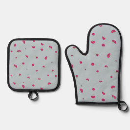 Misty Blue Deep Pink Cosmos Floral Pattern Ofenhandschuh & Topflappen-Set