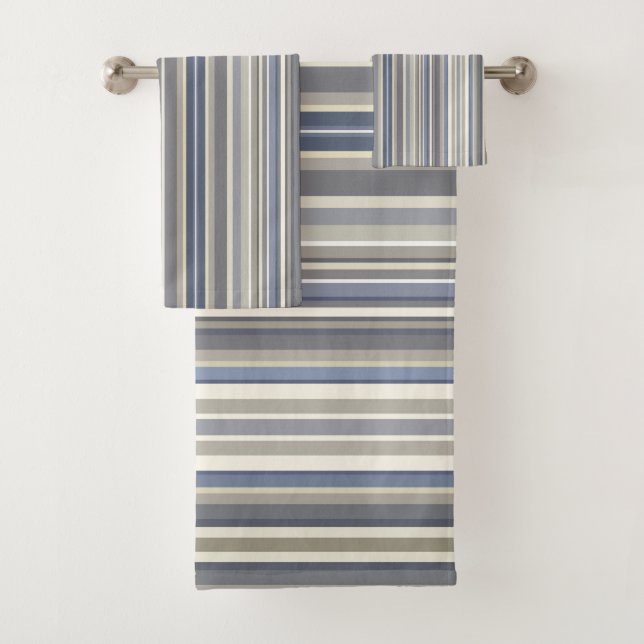 Misty Blue Gray Stripes Badhandtuch Set (Insitu)