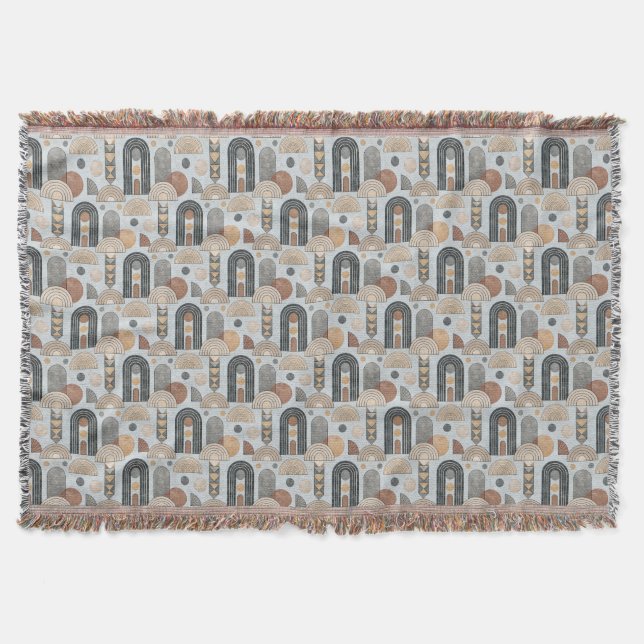 Misty Blue Moderne Boho Bögen Wurfdecke Decke (Vorderseite)
