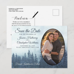 Misty Blue Mountains Oval Foto Save the Date Ankündigungspostkarte