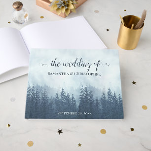 Misty Blue Mountains & Pines Rustikale Hochzeit Gästebuch