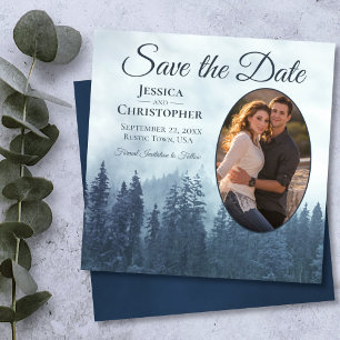 Misty Blue Mountains Rustikales Oval Foto Hochzeit Save The Date