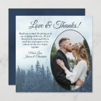 Misty Blue Pine Trees Rustic Wedding Oval Foto