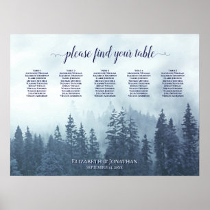 Misty Blue Pines 5 Table Wedding Chart Poster