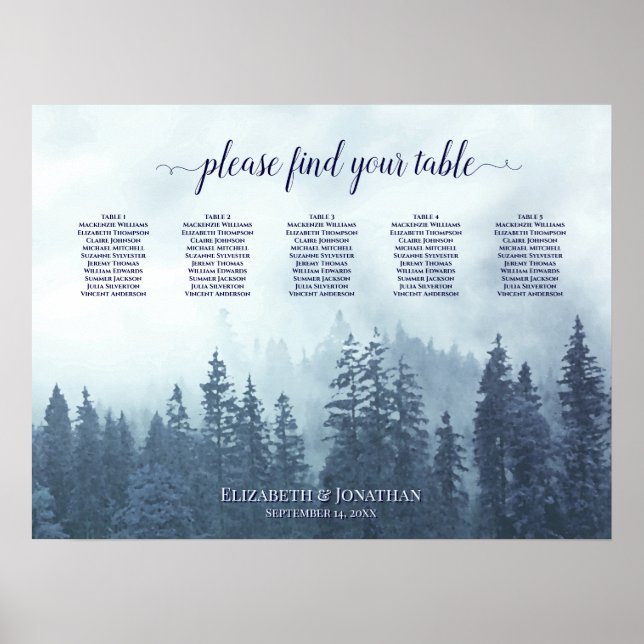 Misty Blue Pines 5 Table Wedding Chart Poster (Vorne)