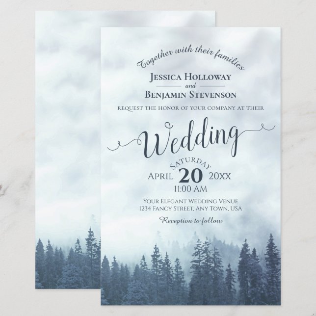 Misty Blue Pines BUDGET Einladung zur Hochzeit (Vorne/Hinten)