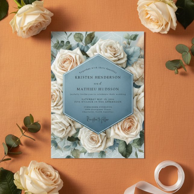 Misty Blue Rose Bloom Wedding Einladung (Von Creator hochgeladen)