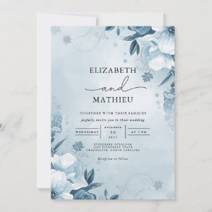 Misty Blue Watercolor Floral Wedding Einladung