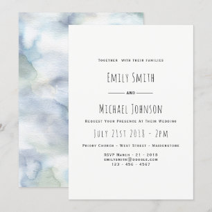Misty Blue Watercolor Hochzeit Einladung Elegant