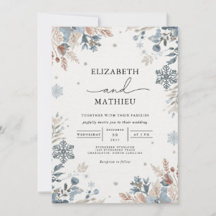 Misty Blue Winter Floral Wedding Einladung