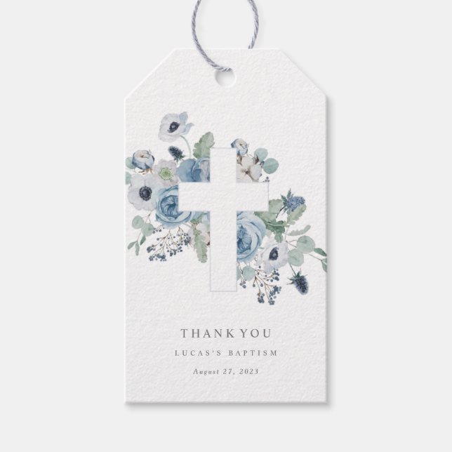 Misty Blues Baptism Christening Danke-Tag Geschenkanhänger (Vorderseite)