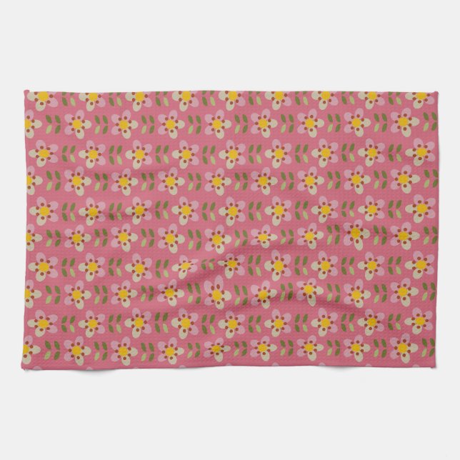 Misty Charm - Pink Dreamy Floral Teetuch Geschirrtuch (Horizontal)