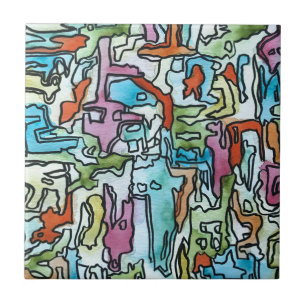 Misty City-Hand bemalt Abstrakte Wasserfarben Kuns Fliese