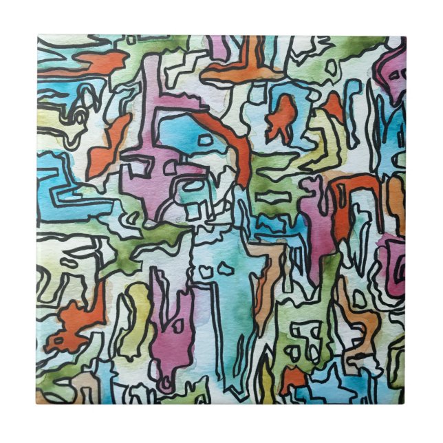 Misty City-Hand bemalt Abstrakte Wasserfarben Kuns Fliese (Vorderseite)