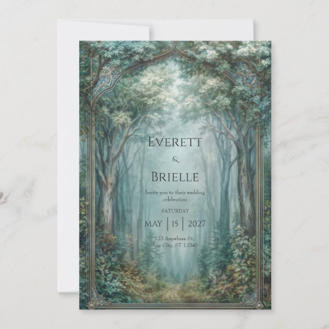 Misty Enchanted Forest Arch Wedding Einladung (Vorderseite)