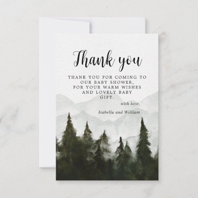 Misty Forest Baby Shower Vielen Dank Dankeskarte (Vorderseite)