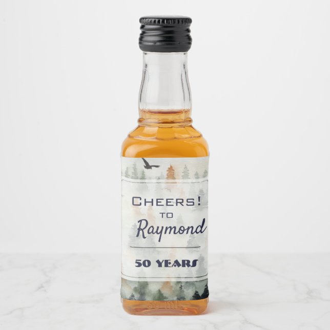 Misty Forest Birthday Mini Alkoholflaschenetikett (Vorderseite)