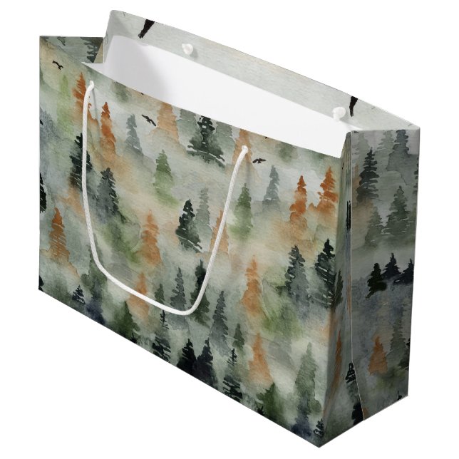 Misty Forest Birthday | Rente LARGE Gift Bag Große Geschenktüte (Vorderseite Schrägansicht)
